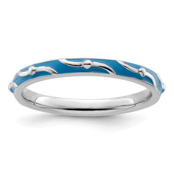 Auriga 925 Sterling Silver Blue Enamel Ring for Women Size- 8