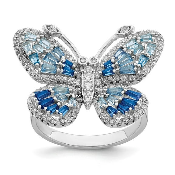Auriga 925 Sterling Silver Blue and White Cubic Zirconia Butterfly Ring Size 6 for Women