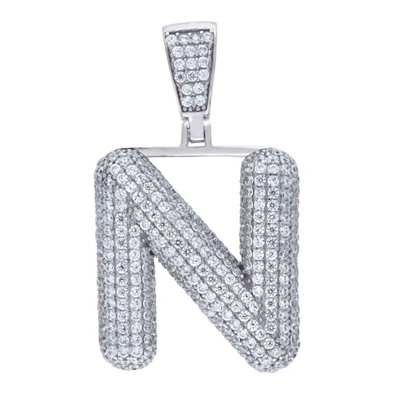 Auriga 925 Sterling Silver Bubble Initial Letter N Charm Pendant for Women