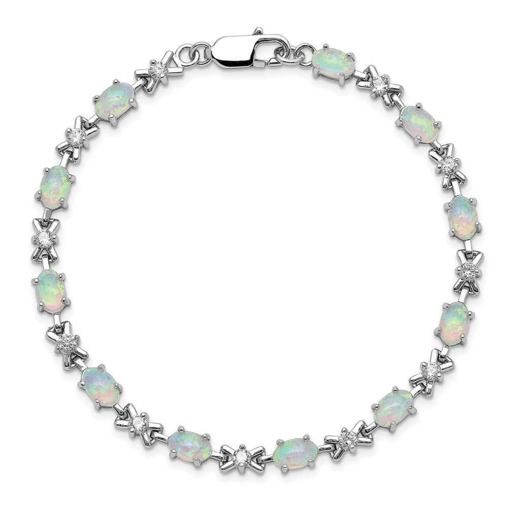Auriga Fine Jewelry 925 Sterling Silver CZ Created Opal Xo Bracelet 7 inch for Women