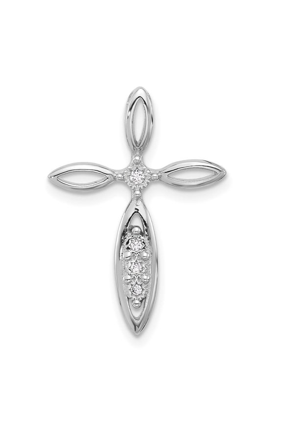 Fine Jewelry 925 Sterling Silver CZ Pointed Cross Chain Slide Pendant for Women(L- 25.73mm, W- 18.51mm)