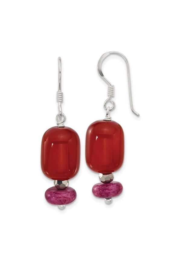 925 Sterling Silver Carnelian, Recon Serpentine, Crystal Dangle Earrings for Women