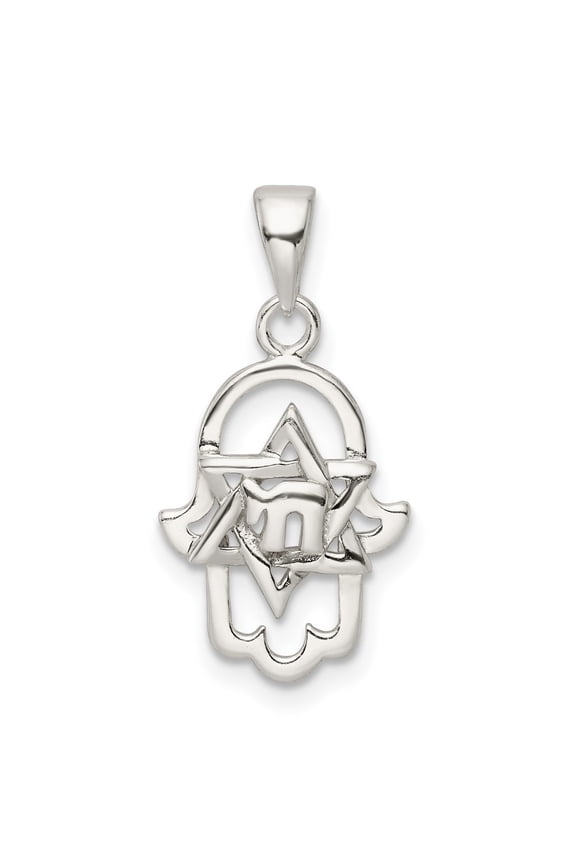 Fine Jewelry 925 Sterling Silver Chai In Star Of David Hamsa Pendant for Women (L- 0.93 Inch, W- 0.46 Inch)
