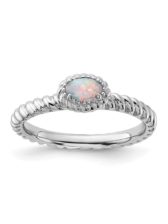 925 Sterling Silver Created Opal Ring for Women Size- 5