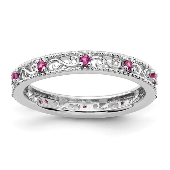 Auriga Fine Jewelry 925 Sterling Silver Created Ruby Ring for Women Size- 9