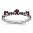 thumbnail image 1 of Auriga Fine Jewelry 925 Sterling Silver Created Ruby Three Stone Ring for Women Size 5, 1 of 6