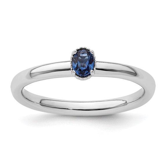 Auriga Fine Jewelry 925 Sterling Silver Created Sapphire Single Stone Ring for Women Size- 5