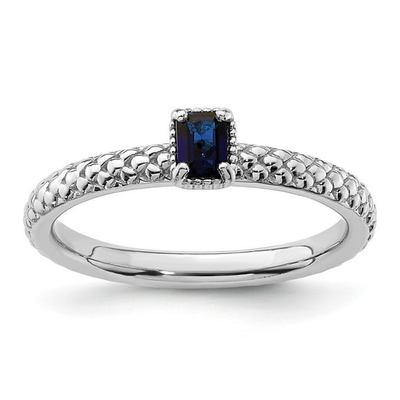 Auriga Fine Jewelry 925 Sterling Silver Created Sapphire Single Stone Ring for Women Size 7