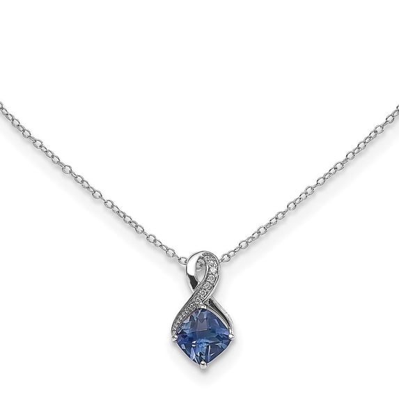 Auriga 925 Sterling Silver Created Sapphire and Diamond Pendant Necklace for Women 18"
