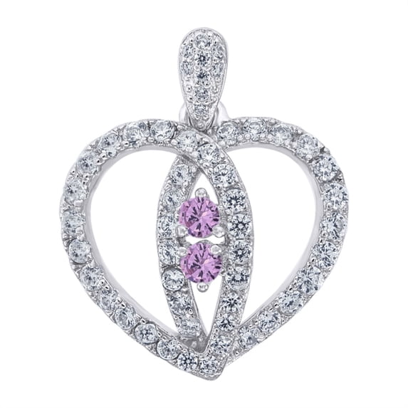 Auriga 925 Sterling Silver Cubic Zirconia 2 Pink Stone Heart Charm Pendant for Women
