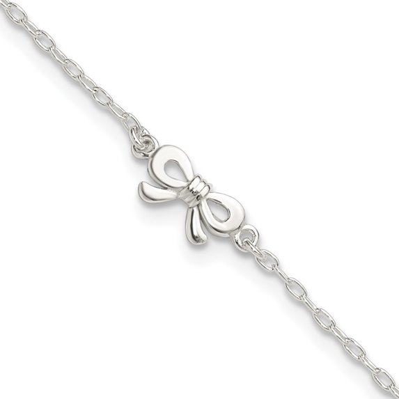 Auriga Fine Jewelry 925 Sterling Silver Cubic Zirconia Bow Anklet 9inch for Women