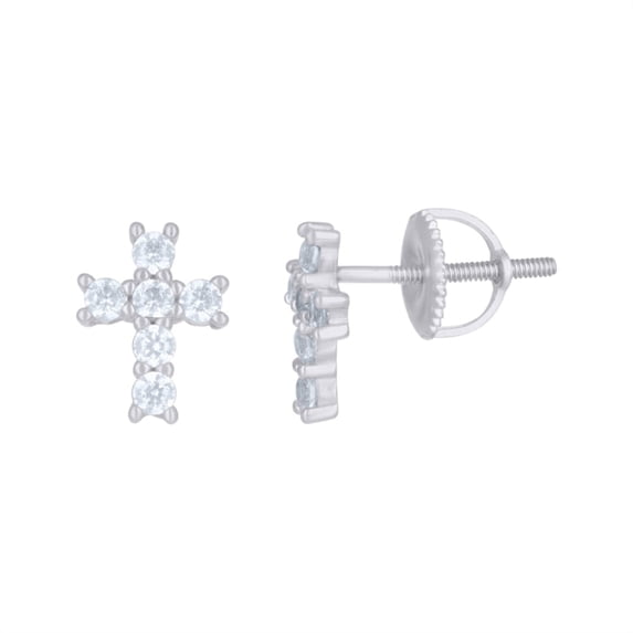 Auriga 925 Sterling Silver Cubic Zirconia Cross Religious Stud Earrings for Women