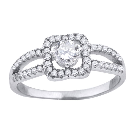Auriga Fine Jewelry 925 Sterling Silver Cubic-Zirconia Floral Engagement Ring Size 7 for Women