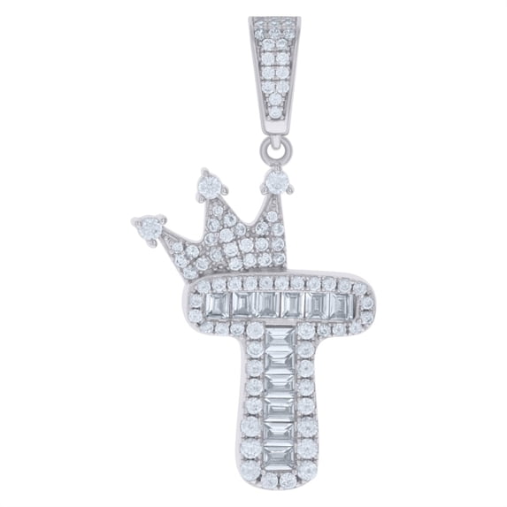 Auriga 925 Sterling Silver Cubic Zirconia Initial Letter T Crown Charm Pendant for Women