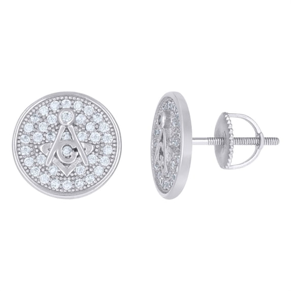 Auriga 925 Sterling Silver Cubic Zirconia Masonic Stud Earrings for Mens