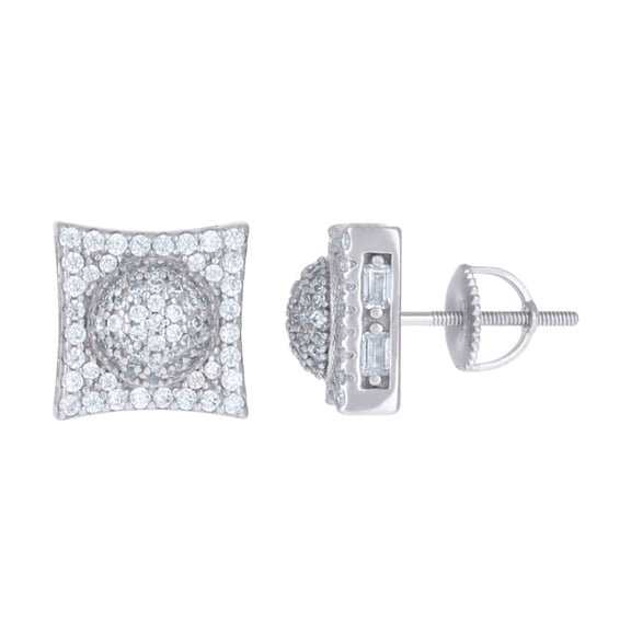 Auriga 925 Sterling Silver Cubic Zirconia Square Cluster Stud Earrings for Mens