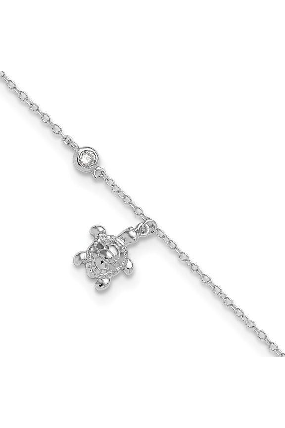Fine Jewelry 925 Sterling Silver Cubic Zirconia Turtle Anklet 9inch for Women