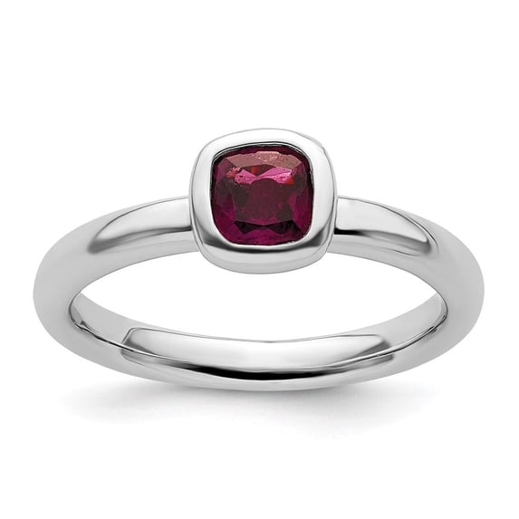 Auriga Fine Jewelry 925 Sterling Silver Cushion Cut Rhodolite Garnet Ring for Women Size- 8