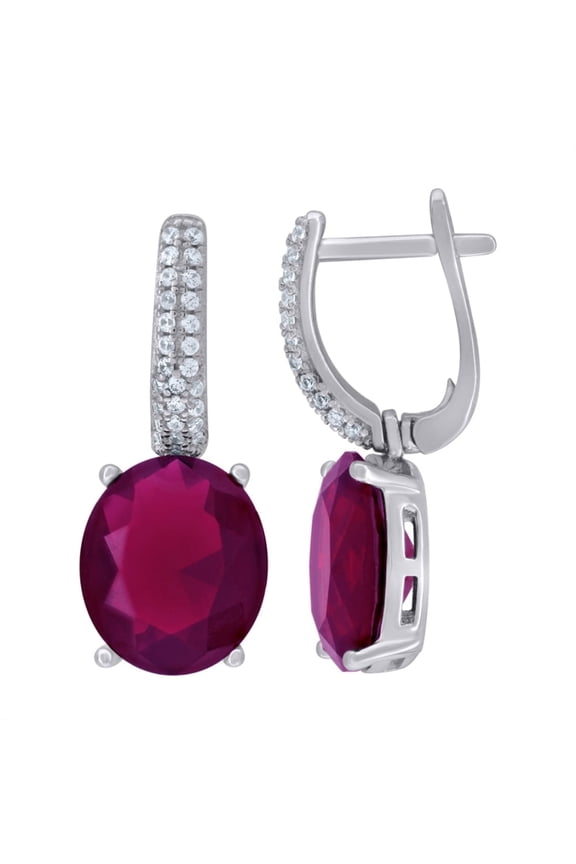 Fine Jewelry 925 Sterling Silver Dark Pink Cubic Zirconia Dangle Earrings for Women