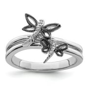 Auriga 925 Sterling Silver Diamond Black Rhodium Plated Dragonfly Ring Size 8 for Women