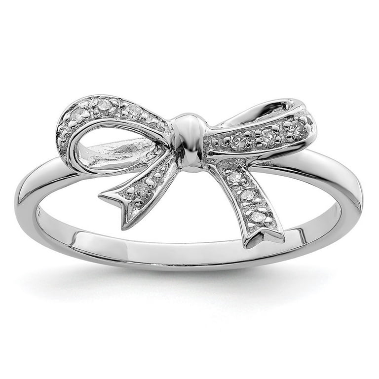 Auriga 925 Sterling Silver Diamond Bow Ring Size 7 for Women