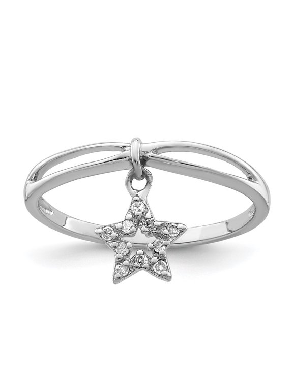 925 Sterling Silver Diamond Star Dangle Ring Size 6 for Women