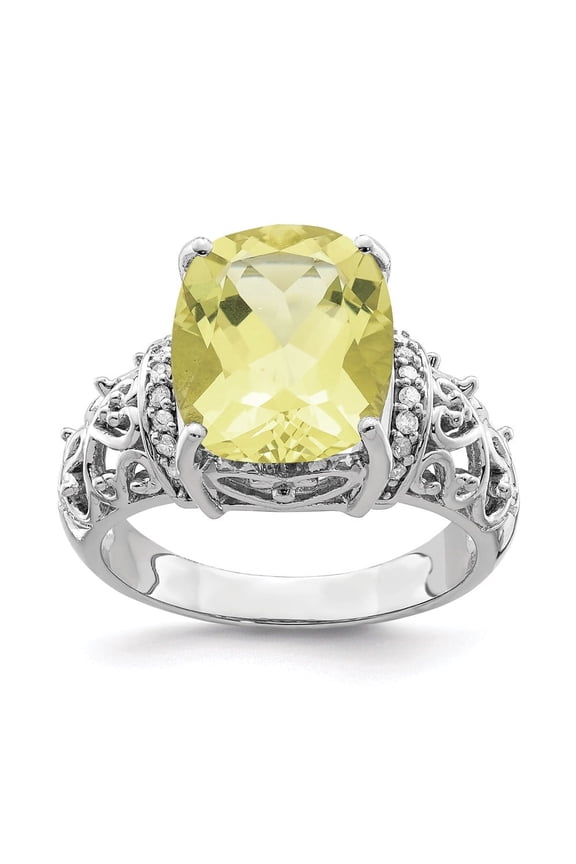 Fine Jewelry 925 Sterling Silver Diamond and Lemon Quartz Engagement Ring Size 7 for Women