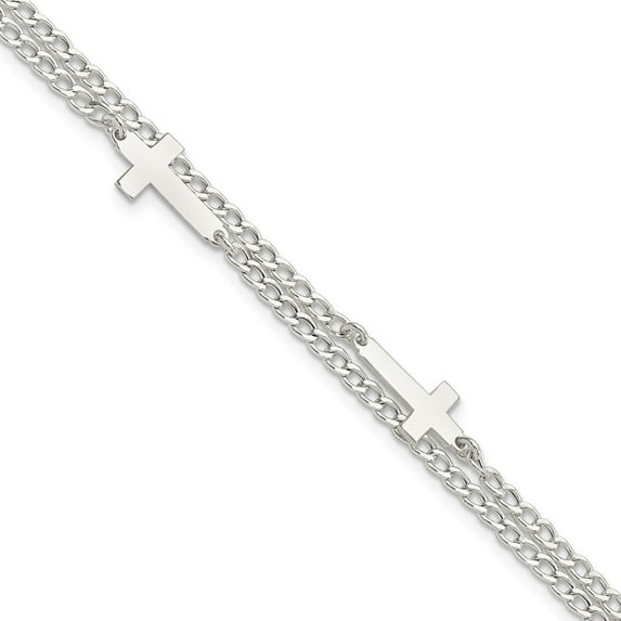 Auriga 925 Sterling Silver Double Cross 2-Strand Bracelet 8inch for Women