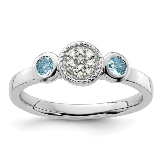 Auriga 925 Sterling Silver Double Round Aquamarine & Diamond Ring for Women Size- 9