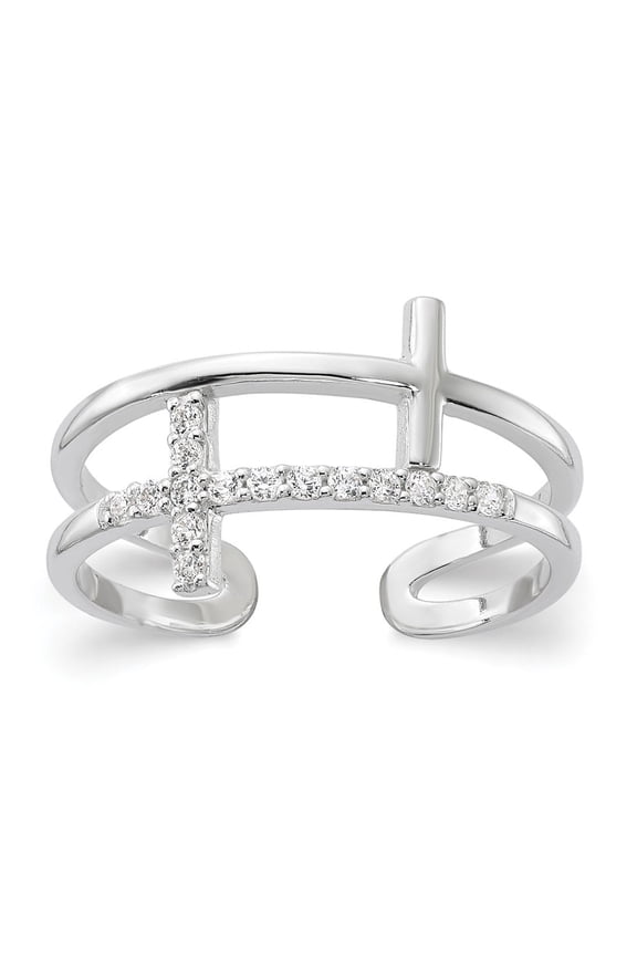 Fine Jewelry 925 Sterling Silver E-coated CZ Cross Open Back Ring for Women Size 8