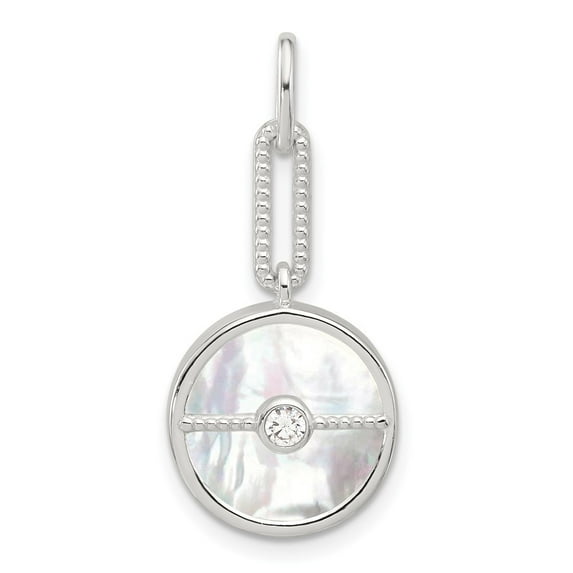 Auriga 925 Sterling Silver E-coated CZ and Mother of Pearl Pendant for Women(L- 28.6mm, W- 13.5mm)
