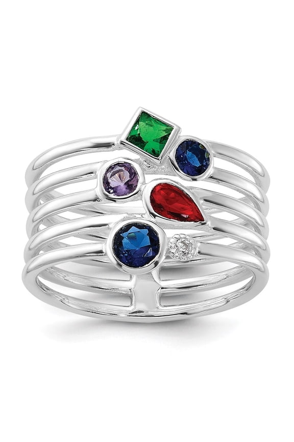 Fine Jewelry 925 Sterling Silver E-coated Multi Color CZ Ring for Women Size 7