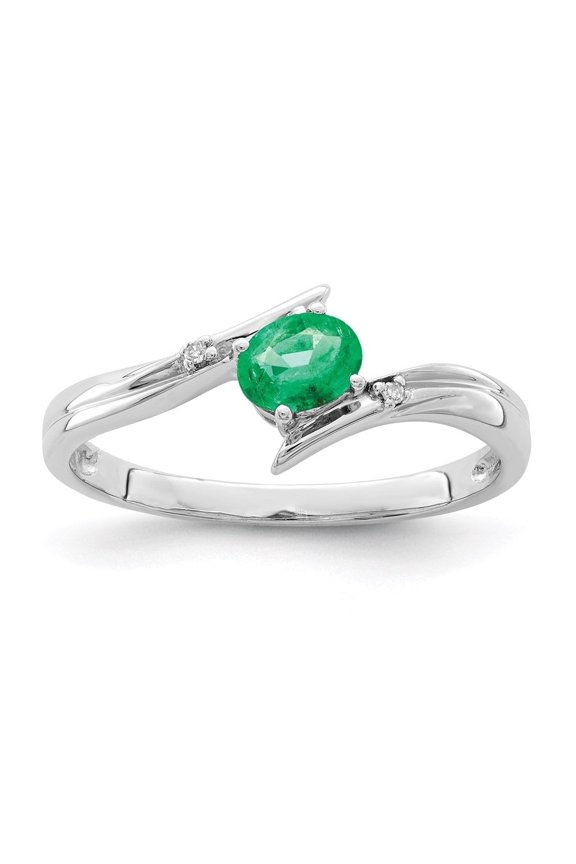 Fine Jewelry 925 Sterling Silver Emerald and Diamond Engagement Ring Size 6 for Women