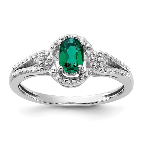Auriga Fine Jewelry 925 Sterling Silver Emerald and Diamond Engagement Ring Size- 8 for Women