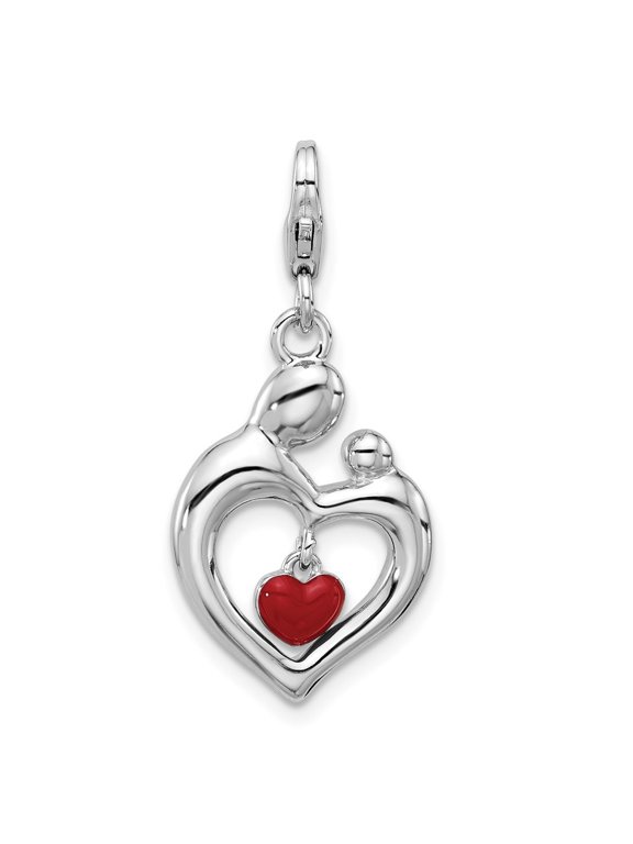 925 Sterling Silver Enamel Reversible Dangle Heart Charm (L- 33.4mm, W- 15.6mm) for Women