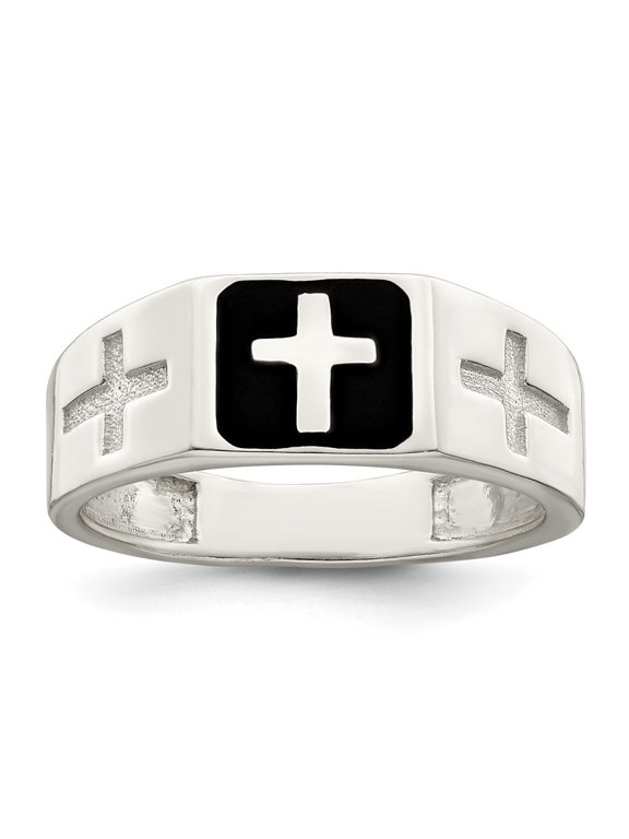 925 Sterling Silver Enameled Cross Ring Size 11 for Men