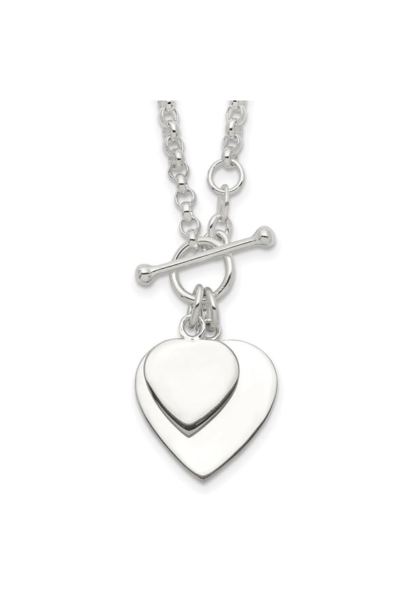 Fine Jewelry 925 Sterling Silver Engravable Double Heart Toggle Necklace 18" for Women