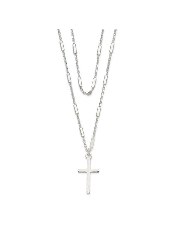 925 Sterling Silver Fancy Cross Double Strand Necklace for Women 16.25"