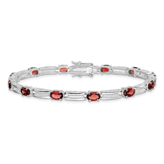 Auriga 925 Sterling Silver Garnet Bracelet 7 inch for Women(L- 7inch, W- 6mm)