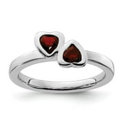 AURIGA FINE JEWELRY 925 Sterling Silver Garnet Double Heart Ring for Women Size 10