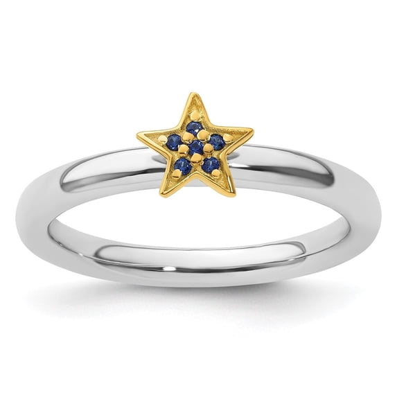 Auriga 925 Sterling Silver Gold-Plated Created Sapphire Star Ring for Women Size- 8
