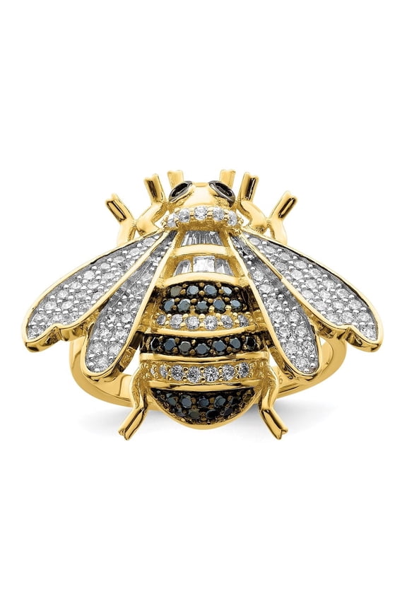 Fine Jewelry 925 Sterling Silver Gold Tone Cubic Zirconia Bumblebee Ring Size 8 for Women