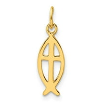 Auriga Fine Jewelry 925 Sterling Silver Gold-Tone Ichthus Fish Cross Charm Pendant for Women (L - 16.58mm, W - 6.5mm)