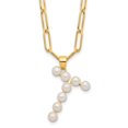 thumbnail image 1 of Auriga Fine Jewelry 925 Sterling Silver Gold-plated 3-5.5 mm FWC Pearl LETTER T 18in Necklace for Women 18", 1 of 6