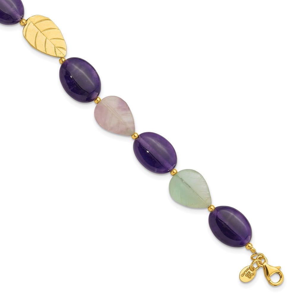 Auriga 925 Sterling Silver Gold-plated Amethyst/Fluorite/Jade 1inch ext. Bracelet for Women