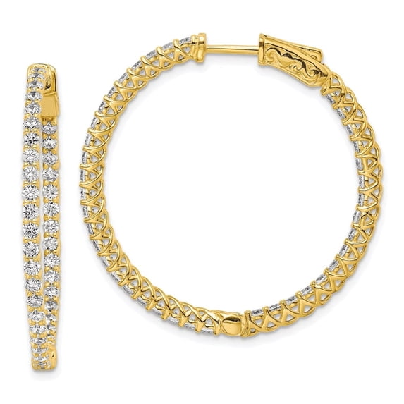 Auriga Fine Jewelry 925 Sterling Silver Gold-tone Flash 78 Stone 2mm CZ In/Out Hinged Hoop Earrings for Women