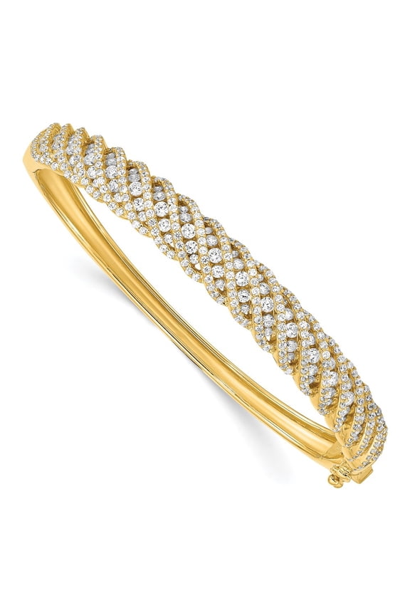 925 Sterling Silver Gold-tone Flash Gold-plated 349 Stone CZ Hinged Bangle Bracelet for Women