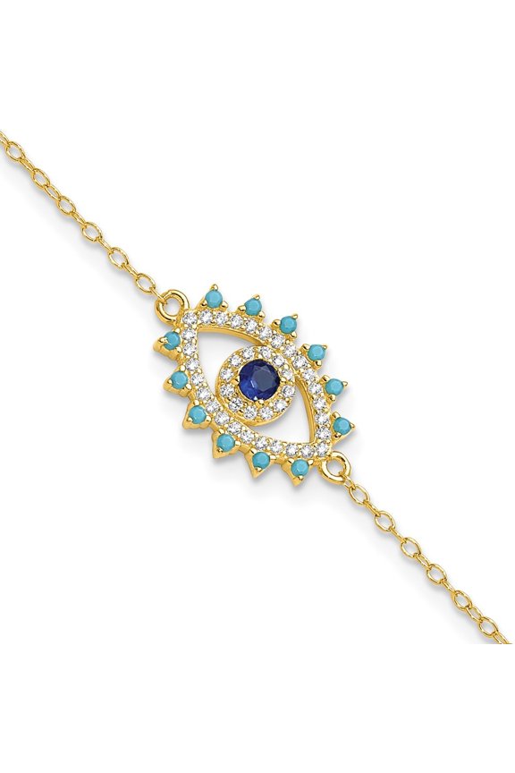 925 Sterling Silver Gold-tone Glass and Glass Crystal Evil Eye Bracelet 7inch for Women