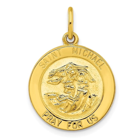 Auriga Fine Jewelry 925 Sterling Silver Gold-tone Polished Solid Saint Michael Medal Pendant (L- 26.92 mm, W- 18.25 mm)