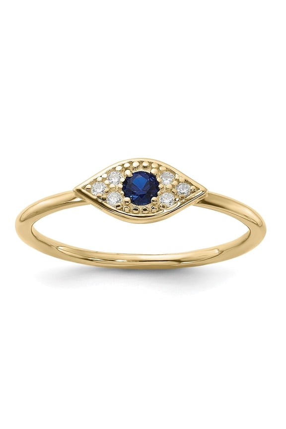 Fine Jewelry 925 Sterling Silver Gold-tone Synthetic Blue Spinel CZ Evil Eye Ring for Women Size 7